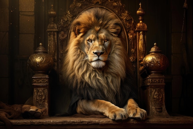 Un lion royal assis sur un trône Ai générative