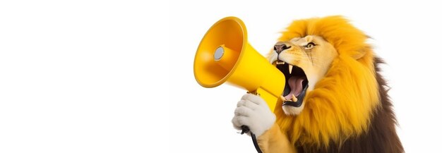 Photo lion rugissant sur un mégaphone concept de publicité avec espace de copie pour le texte ai générative