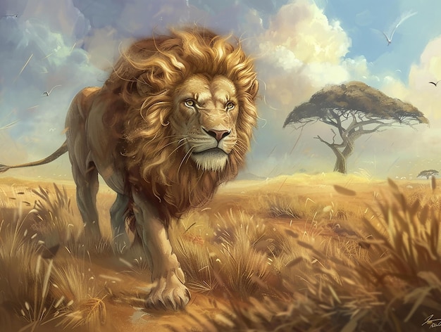 Le lion de savane africain réaliste