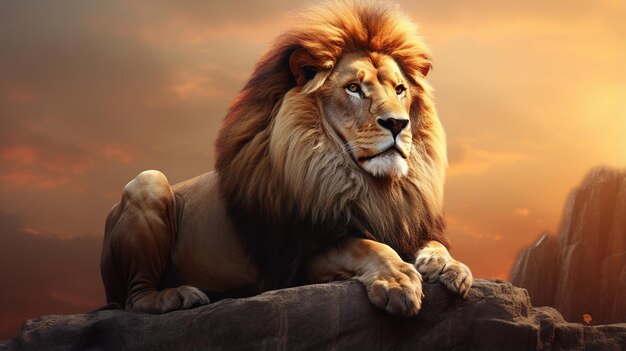 le lion sur la savane le soir