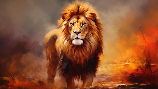 le lion sur la savane le soir