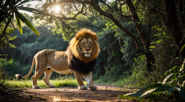 un lion se reposant dans la jungle