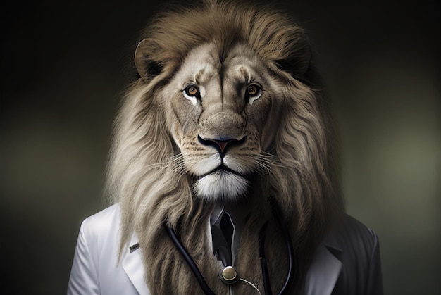 Lion avec un stéthoscope sur la tête