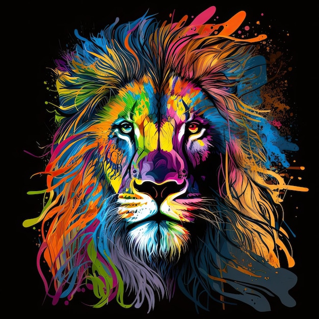 Lion stylisé vibrant avec des lignes audacieuses et un mélange de couleurs colorées Generative AI AIG15