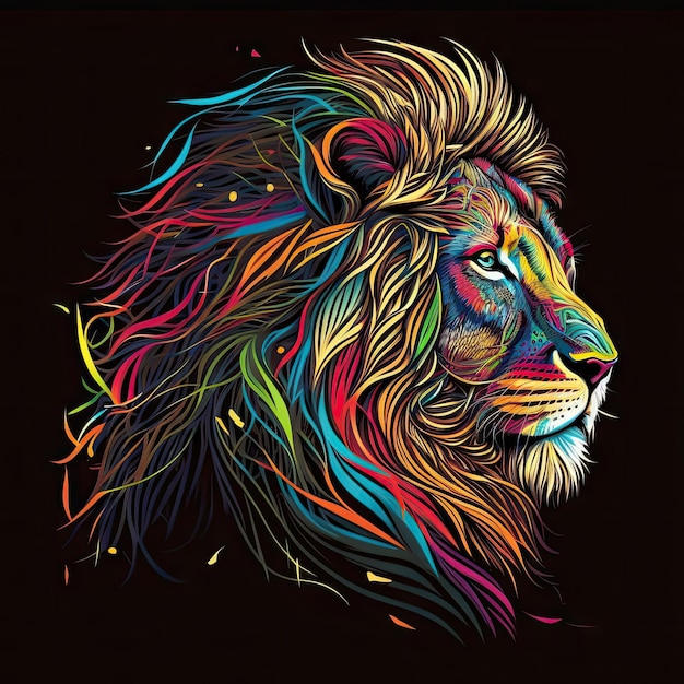 Lion stylisé vibrant avec des lignes audacieuses et un mélange de couleurs colorées Generative AI AIG15