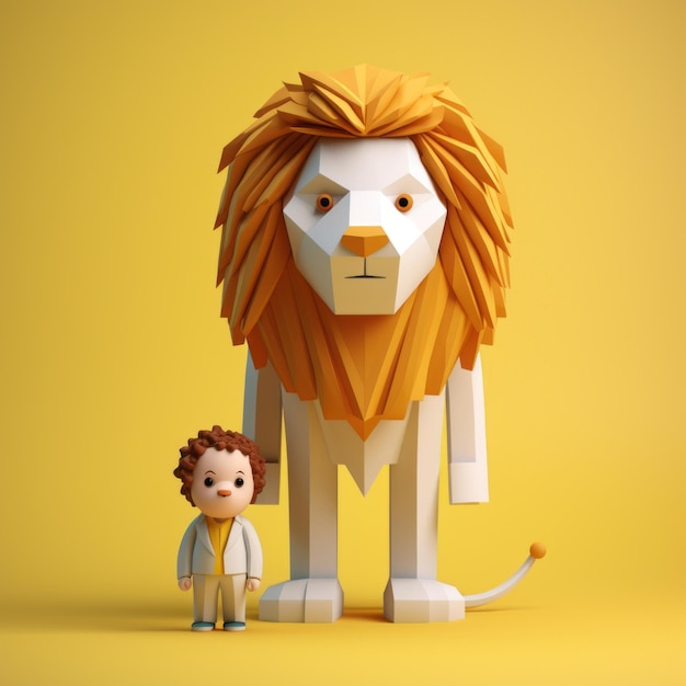 Photo lion et thomas une illustration géométrique 3d audacieuse avec des significations cachées