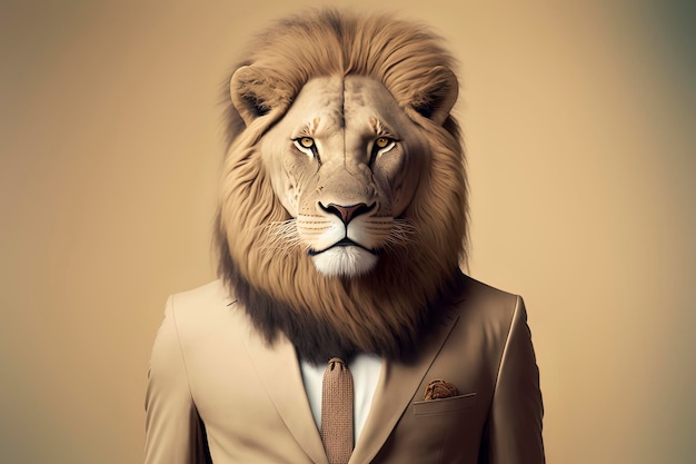 Lion vêtu d'un costume d'affaires formel Homme d'affaires anthropomorphe Generative AI