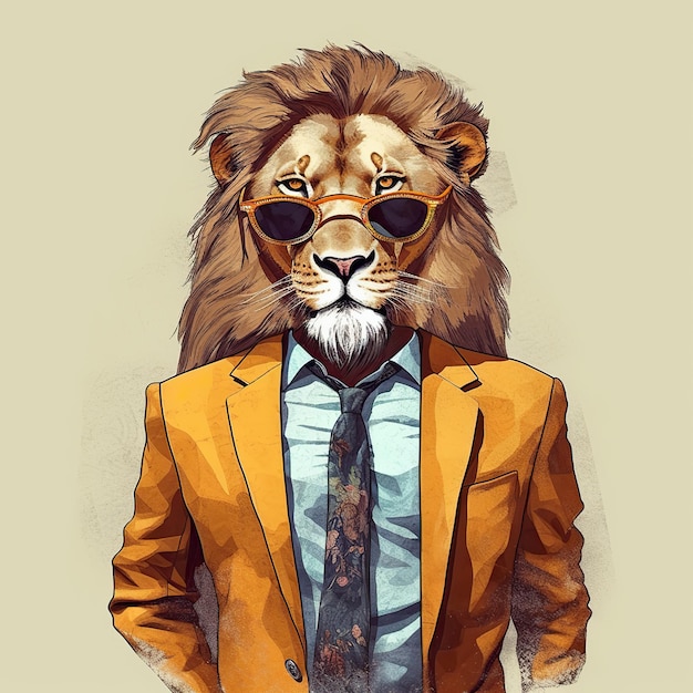 lion vêtu d'un costume humain