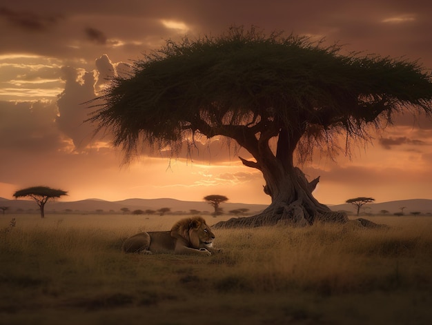 Lion39s Slumber Repos paisible sous le ciel du Serengeti