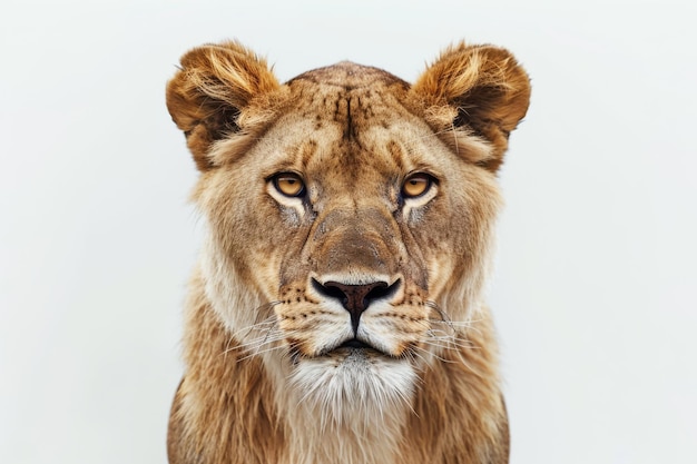 Photo une lionne avec un fond blanc qui a un nez brun