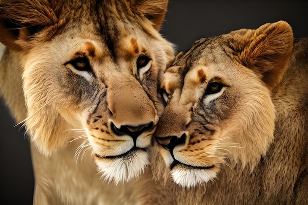 Photo une lionne et une lionne sont représentées sur cette photo.