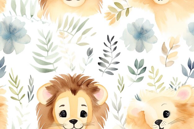 Les lions à l'aquarelle