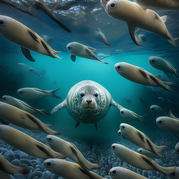 Photo lions de mer dans l'océan lions de mer dans la mer animaux marins dans la mer