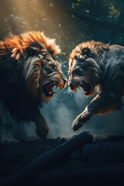 Lions de scène de combat
