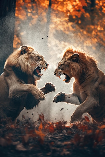 Lions de scène de combat