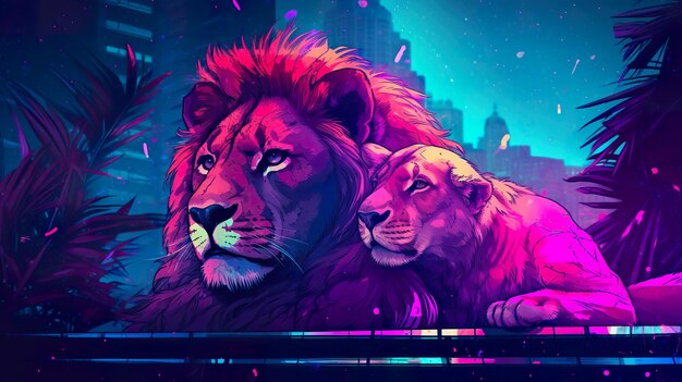 Lions synthwave ai génèrent