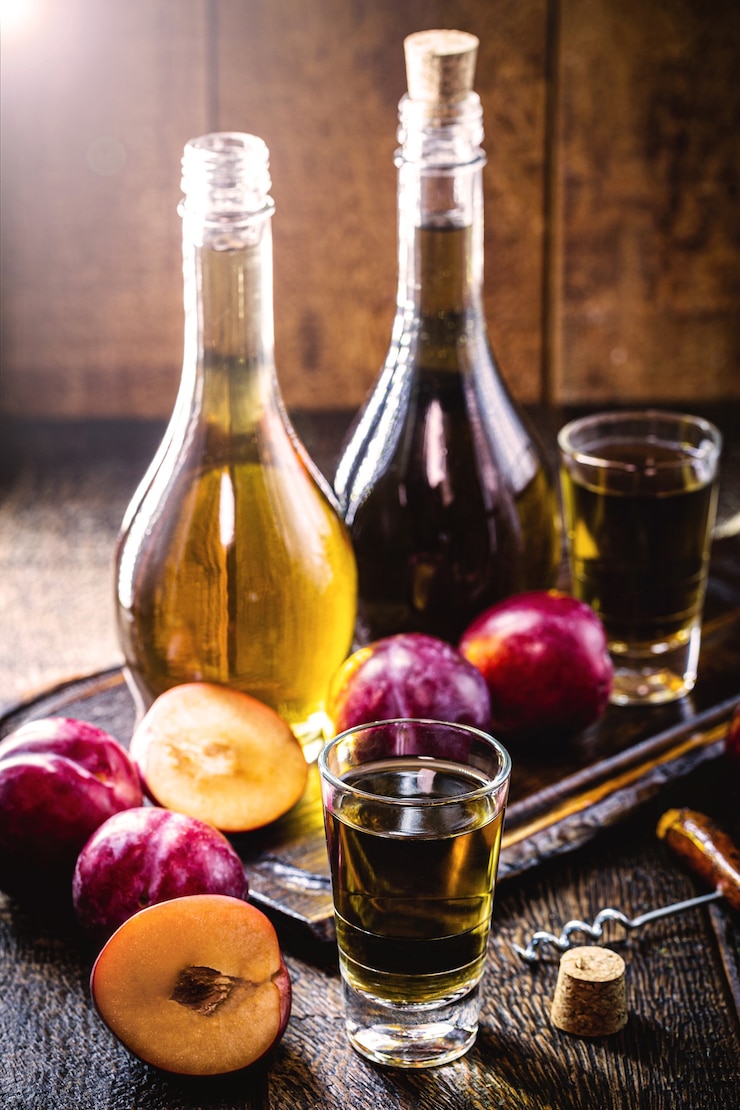 Photo liqueur de prune, boisson alcoolisée à la prune traditionnelle du moyen-orient et d'asie