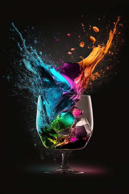 Liquide aux couleurs vives éclaboussant dans un verre de vin ai génératif
