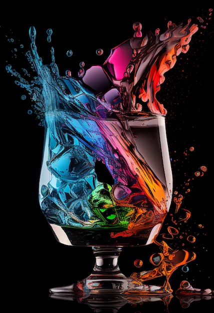 Liquide aux couleurs vives versé dans un verre d'eau ai générative