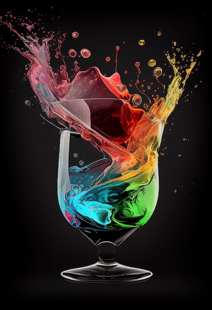 Liquide aux couleurs vives versé dans un verre de vin ai génératif