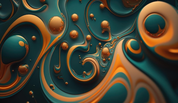 Liquide bleu et orange qui coule Generative Ai