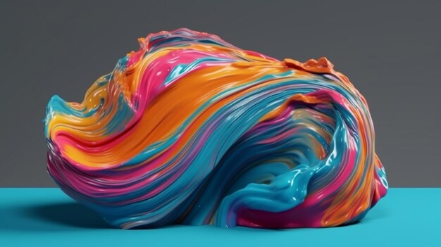 Un liquide coloré dans une boule de peinture repose sur une surface bleue.