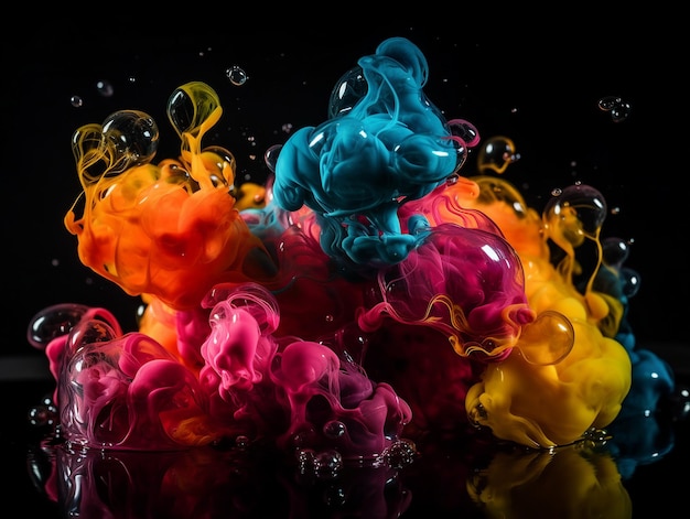 Un liquide coloré est déposé sur un fond noir