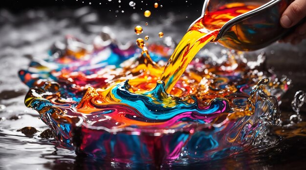 Un liquide coloré est versé dans l'eau