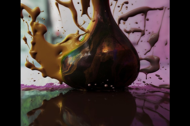 Un liquide coloré est versé dans un vase.
