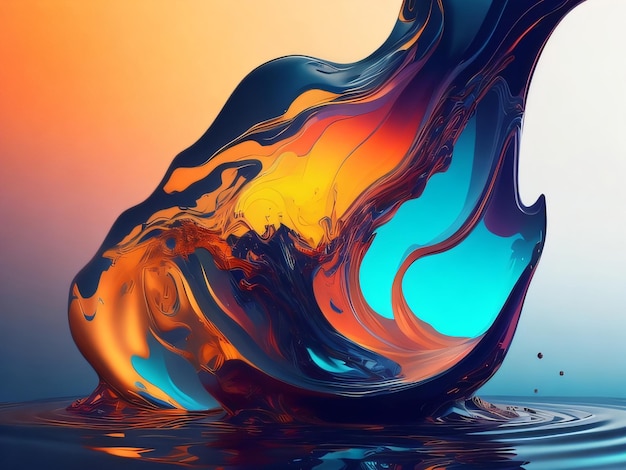 Un liquide coloré flotte dans l'eau.