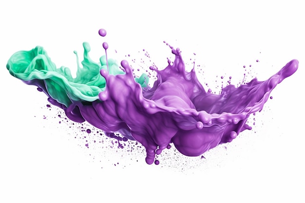 liquide de couleur de l'eau verte et violette ou éclaboussure de yaourt sur fond blanc isolé éclaboussure de vague