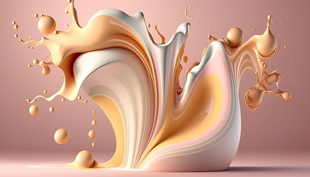 Liquide dense de couleurs mélangées éclaboussant et formant des gouttelettes sur fond de couleur Illustration pour papier peint AI générative