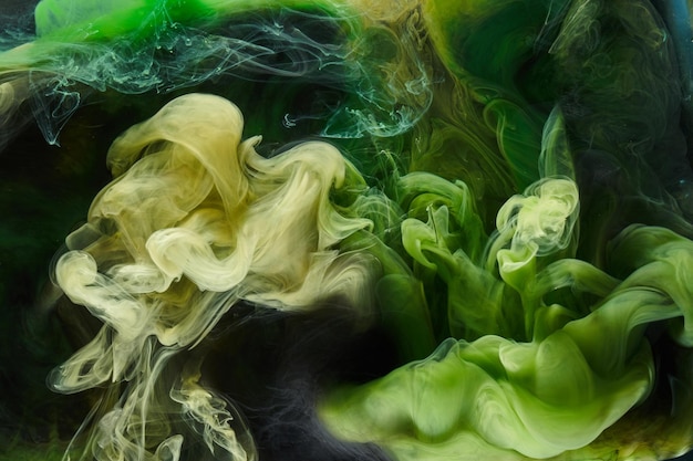 Liquide fluide art abstrait vert danse peintures acryliques sous-marine cosmique fumée océan