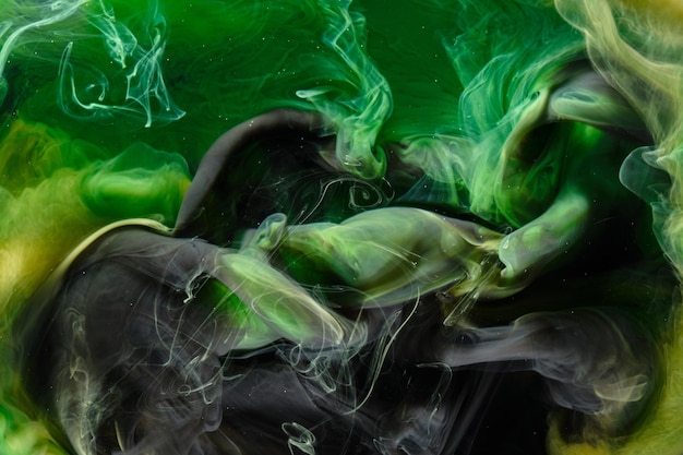 Liquide fluide art abstrait vert danse peintures acryliques sous-marine cosmique fumée océan