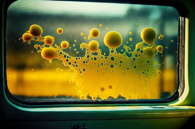 Liquide jaune versé sur du verre avec des bactéries dans la cabine de bus ai générative