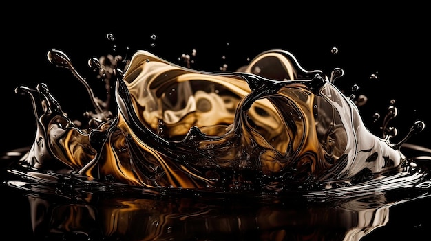Un liquide noir et or est versé dans un bassin d'eau.