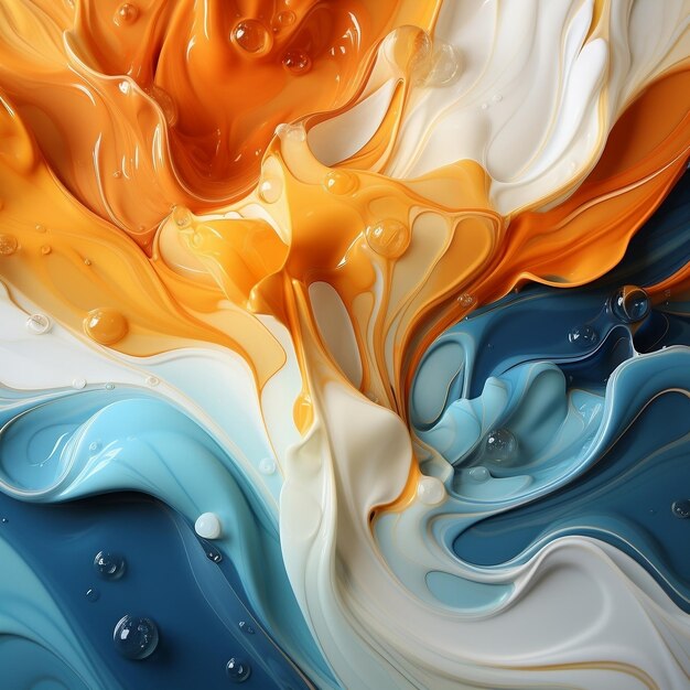 Un liquide orange et bleu sur une surface blanche