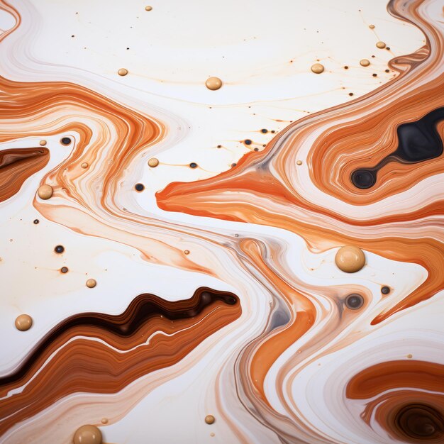 Photo liquide organique futuriste brun et orange sur un fond blanc marbré