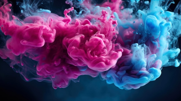 Un liquide rose et bleu tombe dans l'air.