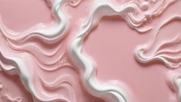 Liquide rose pâle abstrait avec de la mousse blanche en arrière-plan