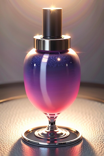 Le liquide rose violet dans la bouteille en verre est limpide et magnifique à travers la lumière.