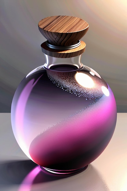 Le liquide rose violet dans la bouteille en verre est limpide et magnifique à travers la lumière.