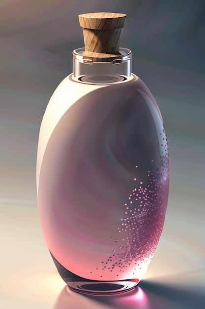 Le liquide rose violet dans la bouteille en verre est limpide et magnifique à travers la lumière.