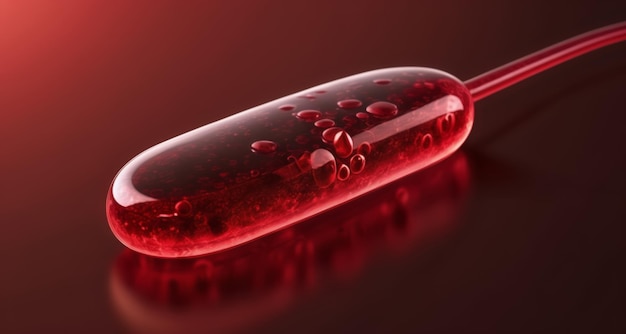 Liquide rouge brillant dans un tube transparent