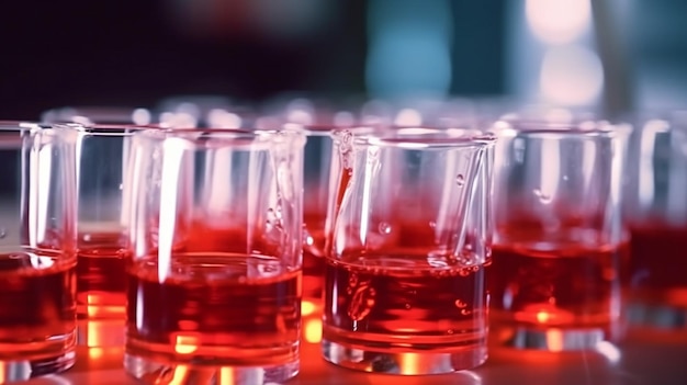 Liquide rouge dans un verre sur une barre