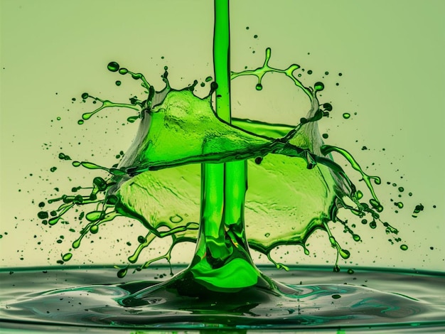 un liquide vert avec une éclaboussure verte et un liquide Vert en elle