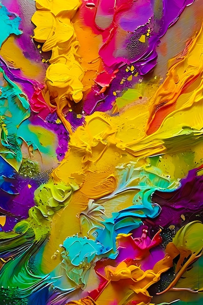 Liquide vibrant et saturé Peinture à l'huile mélangée sur toile d'arrière-plan texturé IA générative