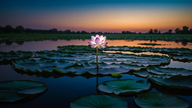 Un lis d'eau et les reflets de la lumière du soleil sur la surface de l'eau