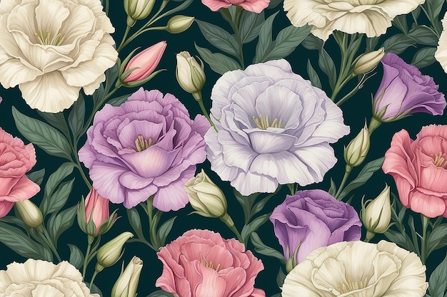 Lisianthus murmure un motif sans couture de fleurs délicates et complexes