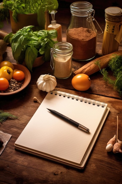 Photo liste de courses et stylo sur une table en bois créée avec l'ia générative